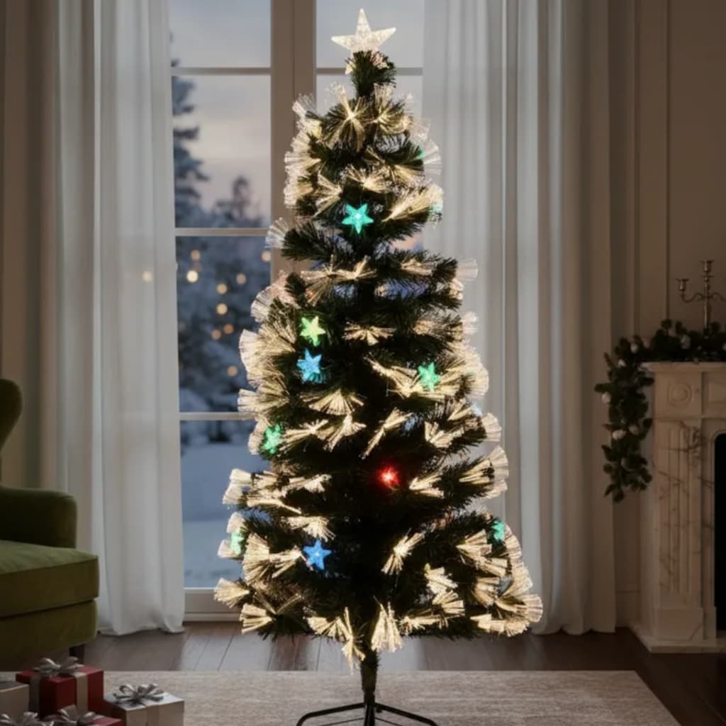 Árvore de Natal Enfeitada Luxo Fibra Ótica Colorida Bivolt Bolinha Estrela 180cm 210cm