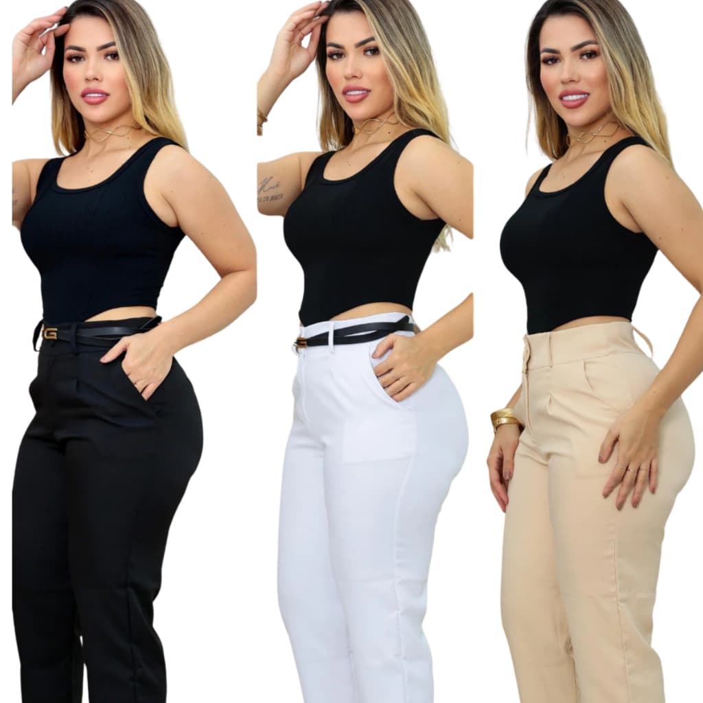 CALÇA SOCIAL  FEMININO ALFAIATARIA SLIM C/ CINTO -Modela, Valoriza o copo e Não Aperta.-- Cintura Alta, Bumbum Empinado.