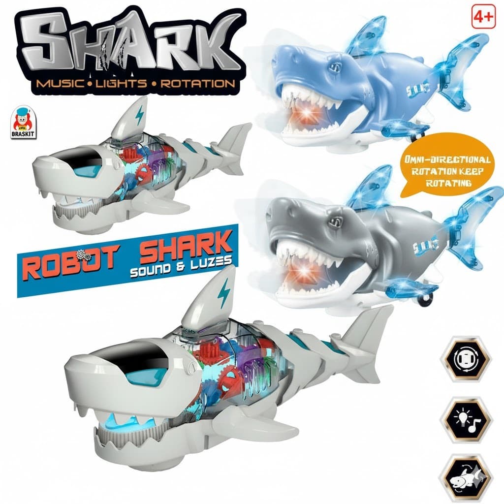 Brinquedo Tubarão Eletrônico Shark Com Luz e Som Infantil musical