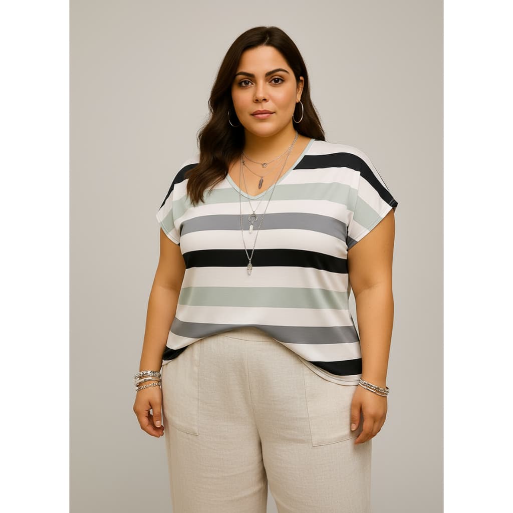 Blusa Plus Size Social Feminina Elegante Basica Moda Evangelica Gola V Casual dia a dia 2598