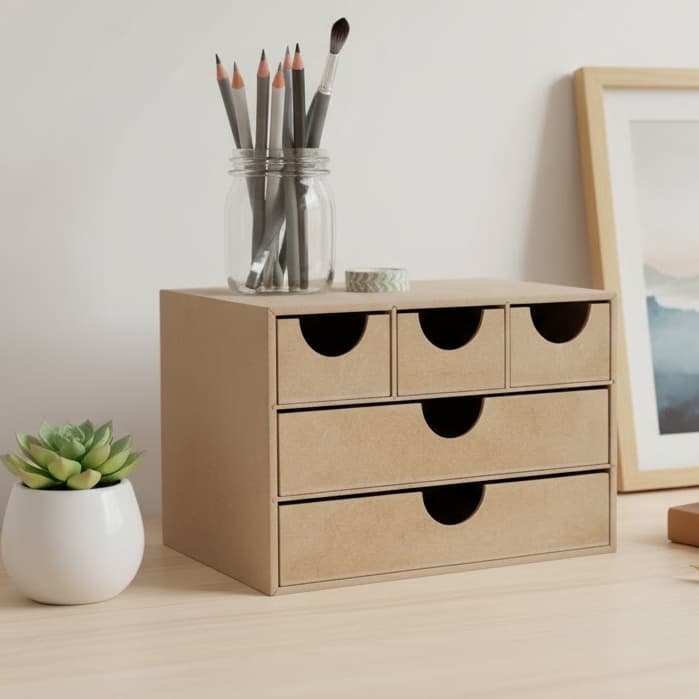 Organizadora 5 Gavetas Multiuso Madeira Folha A4 MDF Madeira