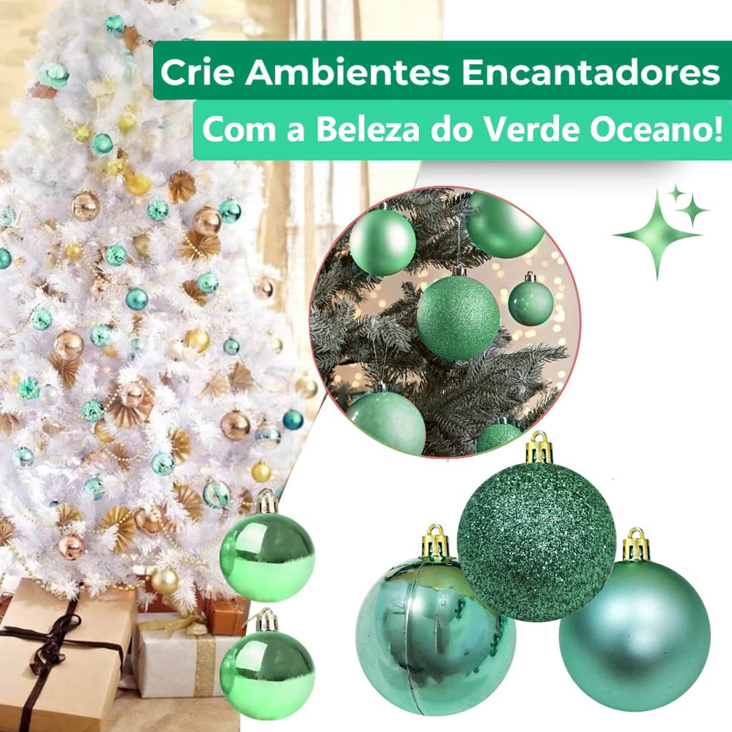 Kit Bolinhas Com 6 Unidade Natal Árvore Decorada Enfeite Natalino 7cm Verde Oceano