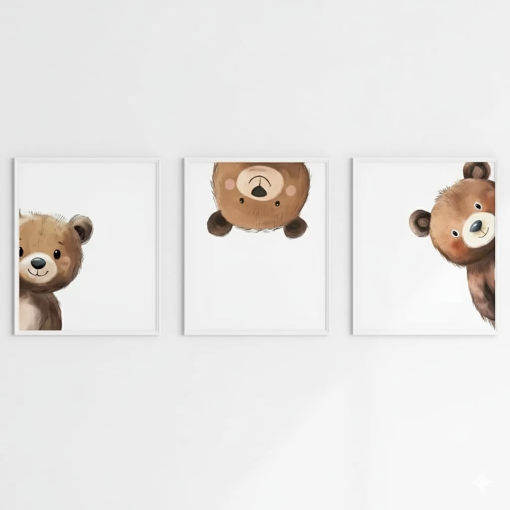Quadros decorativos ursos fofos infantis quarto bebê (3 peças)