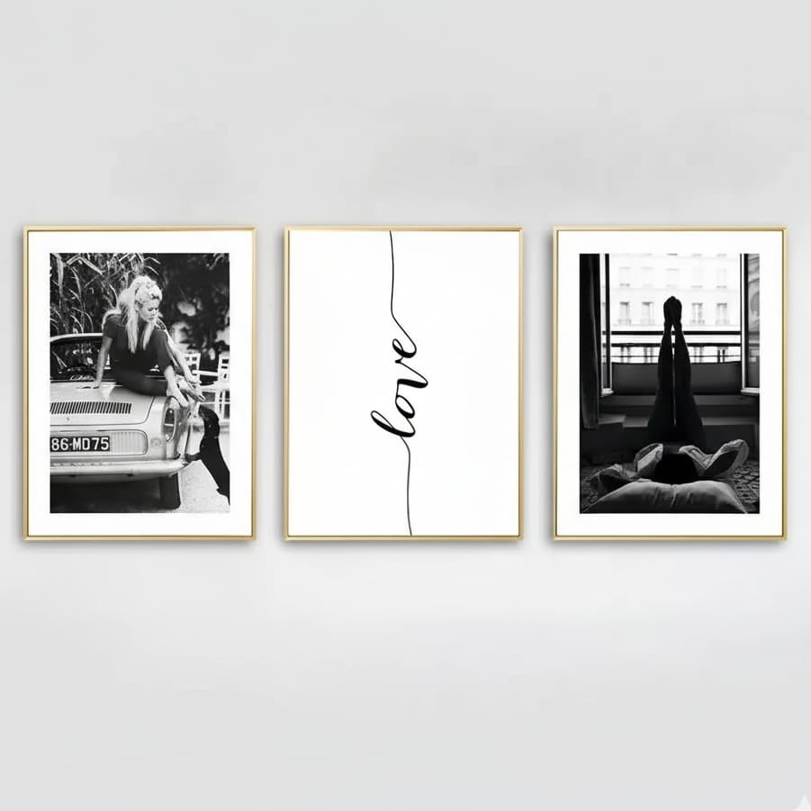 Quadros decorativos minimalistas preto e branco elegantes (3 peças)