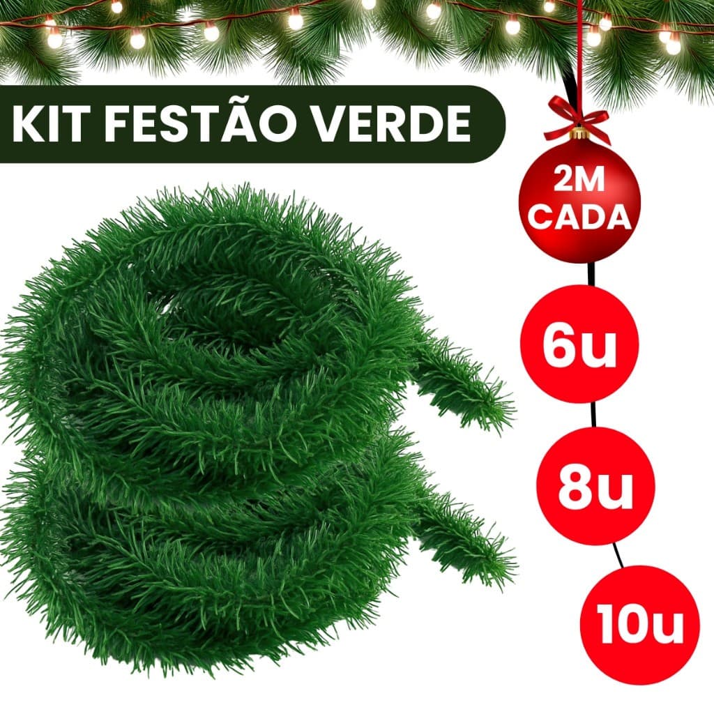 Kit Festão Verde Premium 2u 4u 6u Decoração Natalina Enfeites Decoração Para Natal Promoção