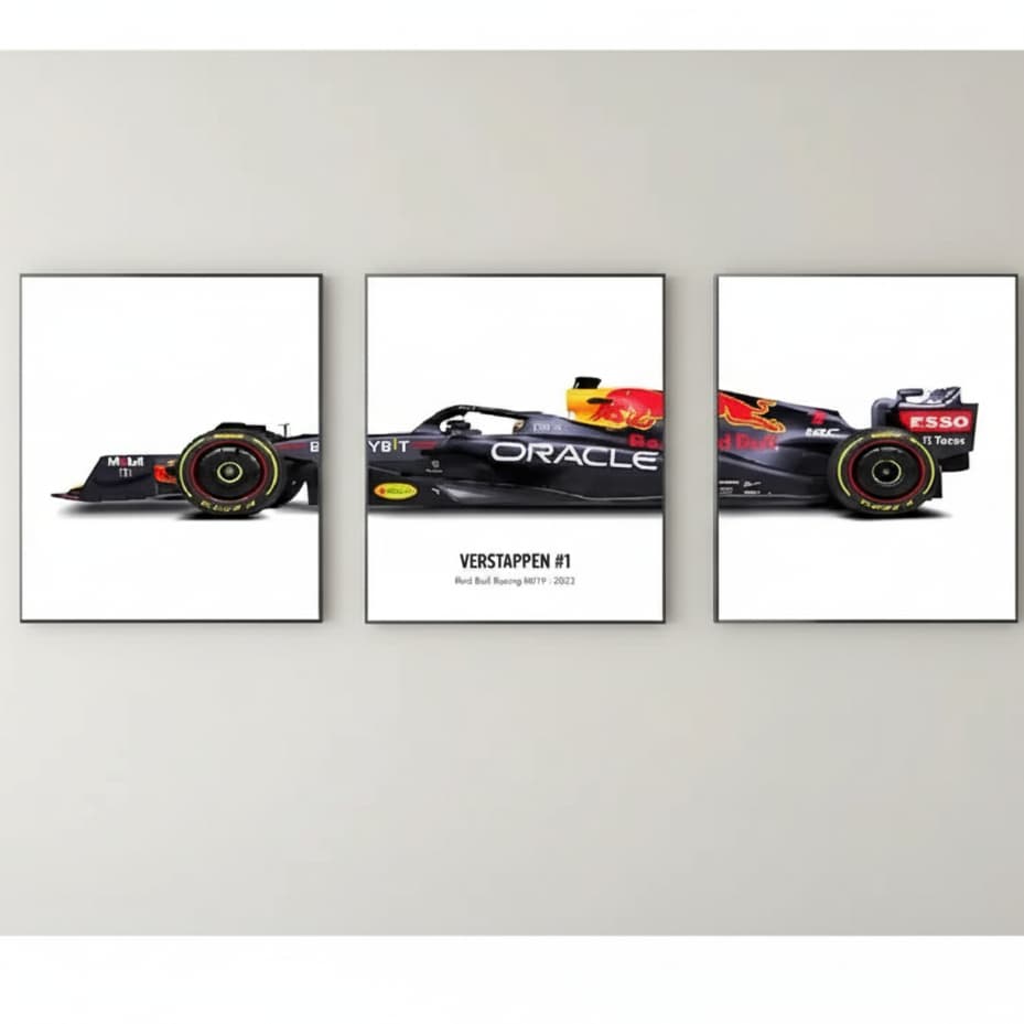 Quadros decorativos Fórmula 1 Red Bull Max Verstappen (3 peças)