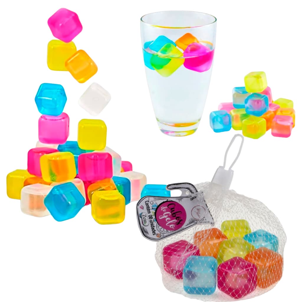 24 Cubos de Gelo Artificial Reutilizável Sortidos Mantém sua Bebida Gelada Sem Diluir Silicone Drink