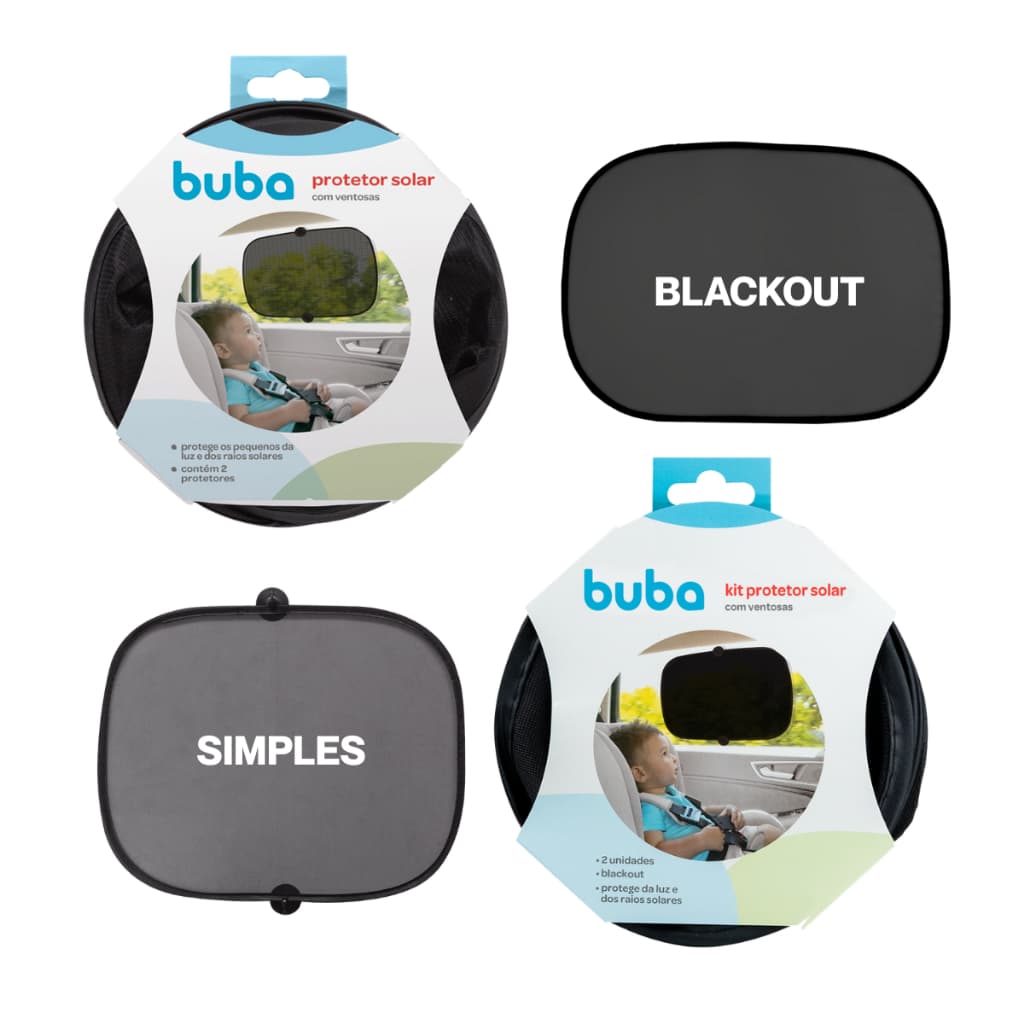 Kit 2 Protetor Solar Infantil Buba Para Carro Com Ventosa Proteção do Sol e Dos Raios Solares