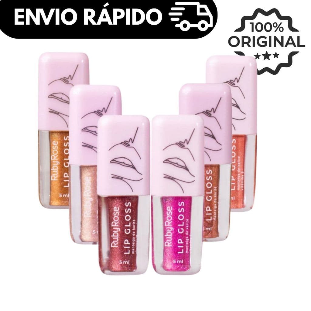 Gloss Labial Ruby Rose com Glitter – Brilho Intenso e Hidratação HB8234