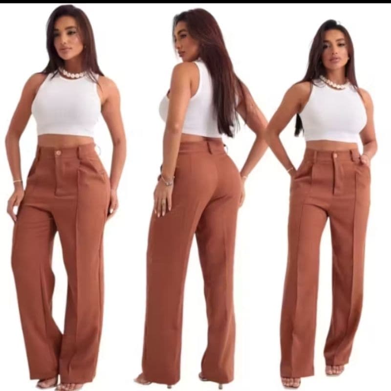 Calça Social Feminina Alfaiataria Cintura Alta Pantalona Elegante para Trabalho