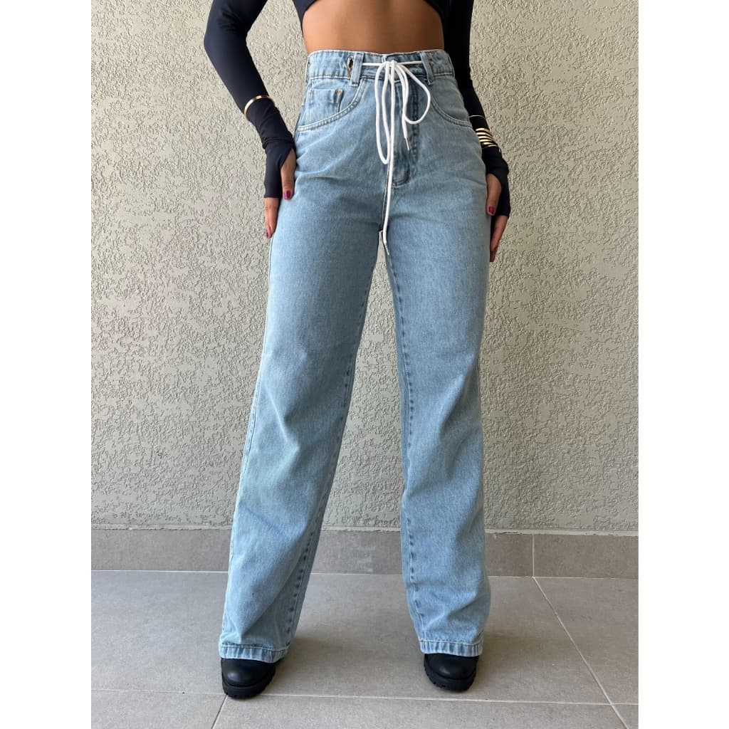 Anaoffice 8462 Calça Jeans Feminina Wide Leg Pantalona Cintura Alta Moda Atual