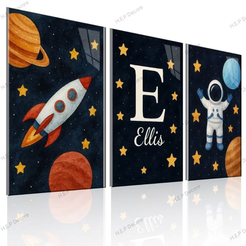 Kit 3 Quadros Decorativos 40x60cm Espaço Astronauta | H.E.P Decore
