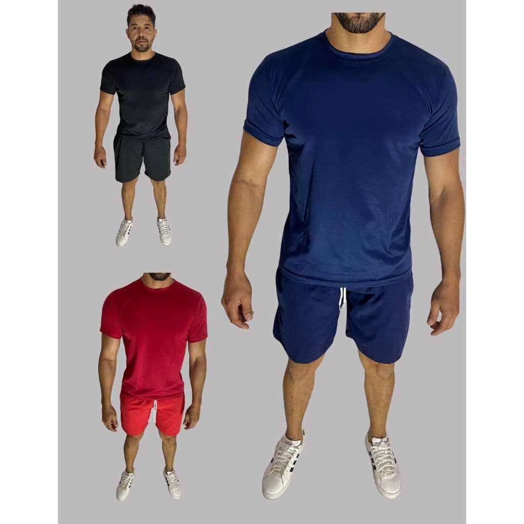 Kit Conjunto Dry Fit Masculino Roupa de Academia Masculina Camiseta Manga Curta + Short Dri Fit-verão-corri-treino