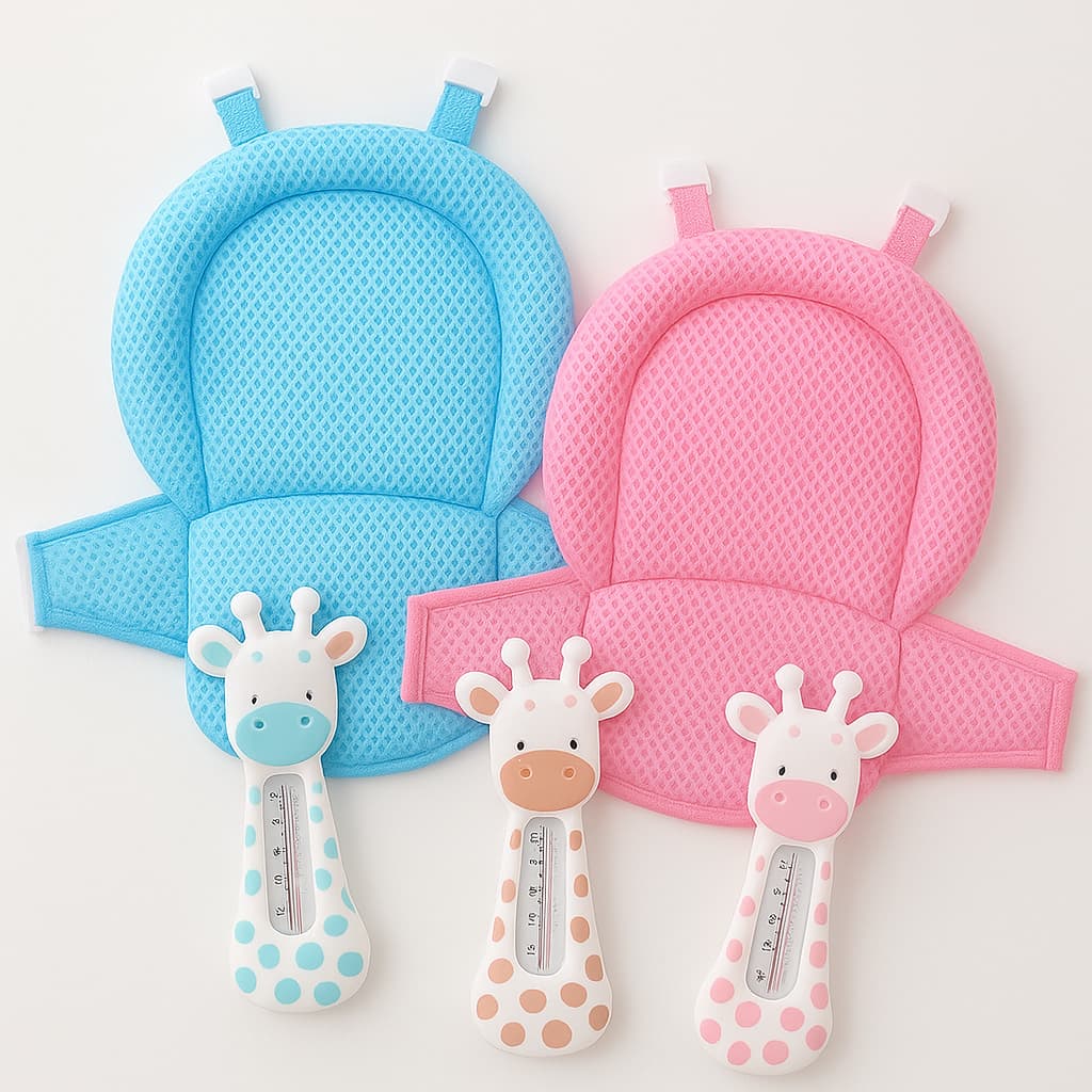 KIT Buba Hora do banho Rede de proteção e termômetro girafa ou urso para agua azul e rosa Bebe infantil menino menina