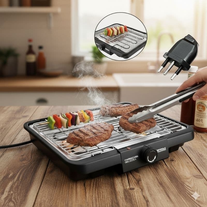 Churrasqueira Eletrica Grill Grelha Removivel Facil Limpeza Uso Interno Preto 127v