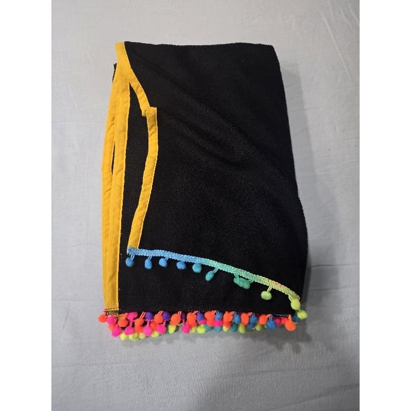 Canga Praia Pompom Beach Piscina Pareo 140x100cm Toalha Microfibra Atoalhada Grande Feminina Colorida Verão