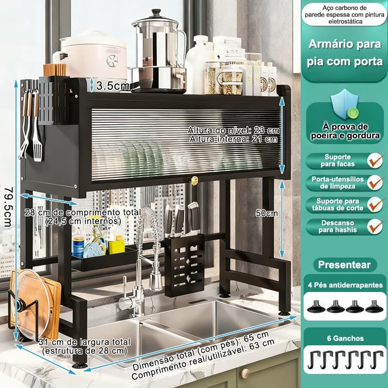 Haosin Escorredor De Louça Cozinha Suspensa Modula Pia Rack Organizador Estante poeira porta armário