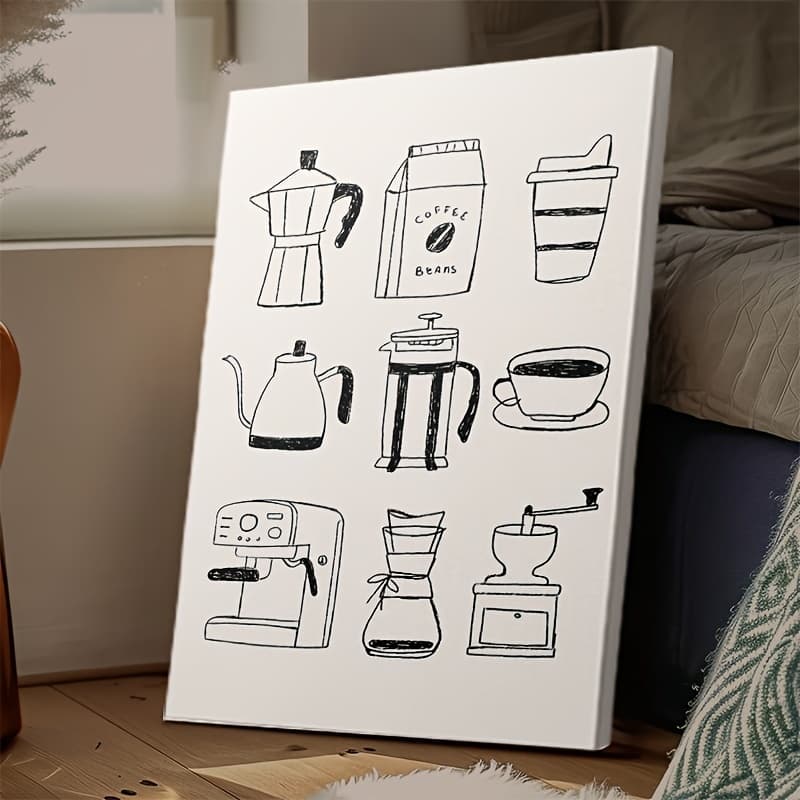 Quadro Decorativo Café Preto Branco Máquina Espresso Moldura Cozinha Moderna