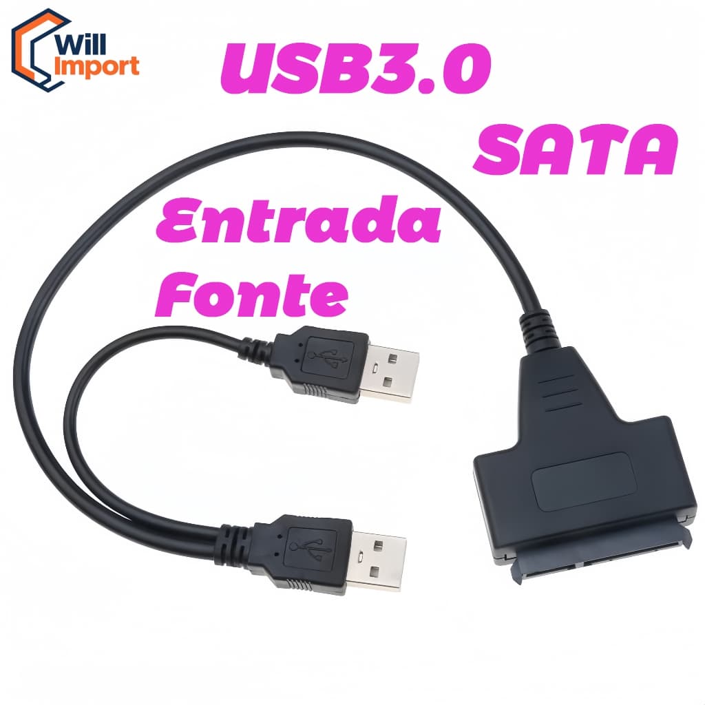 Cabo Sata Usb Dual 3.0 Leitor Hd Desktop SSD 2,5 3,5 CD-ROM + Entrada Fonte