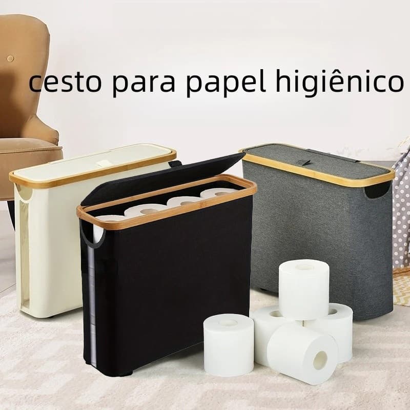 Suporte Cesto De Papel Higiênico De Bambu Com Tampa Para Armazenamento De Armário De Banheiro