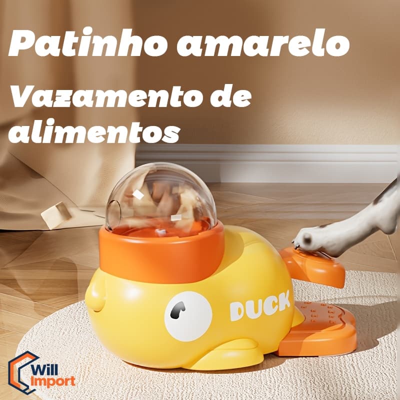 Dispensador Interativo De Comida Para Pets Em Forma De Pato Amarelo, Brinquedo Automático Para Cães E Gatos