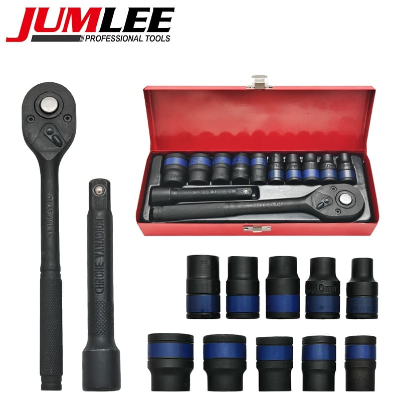 Kit Chave Catraca SOCKET SET 1/2" 12 Peças fosfatização Resistente a Corrosão Alto Torque para Reparo Automotivo