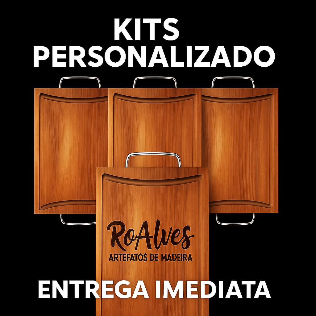 kit Personalizado Tabua de Carne Rústica em Madeira de Eucalipto com Alça Inox Churrasco Premium