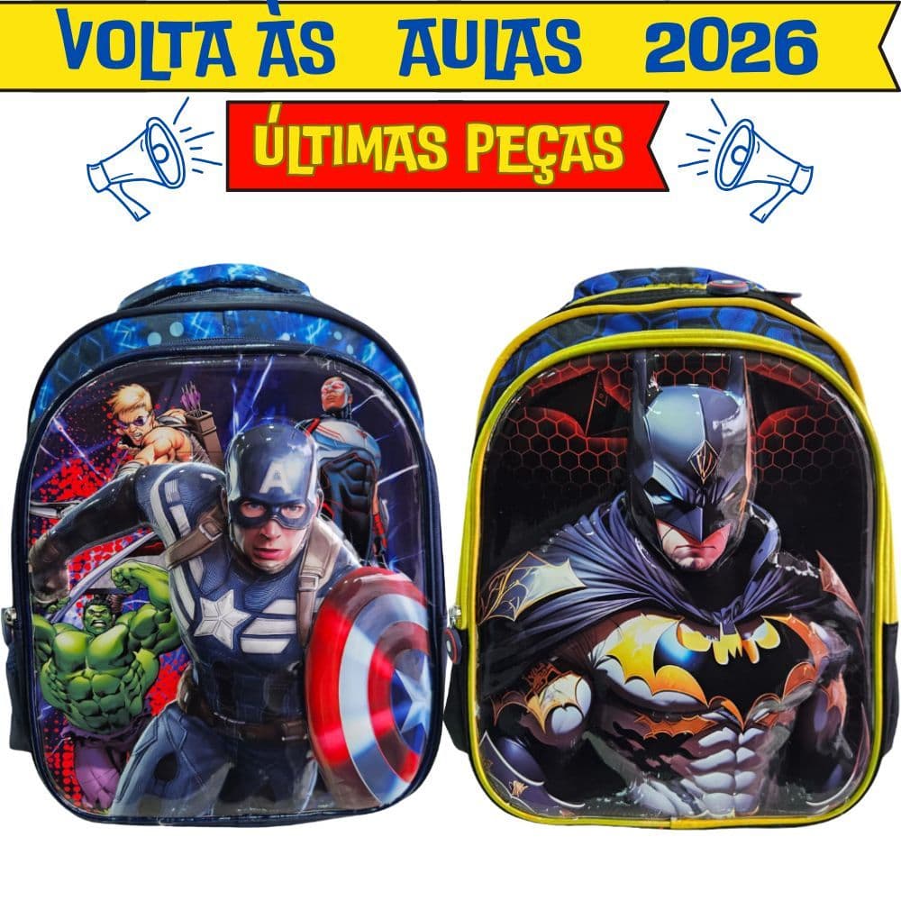 Mochila Infantil Escolar Menino Criança Bolsa Masculino Batman Personagem Capitçao América Escola Passeio