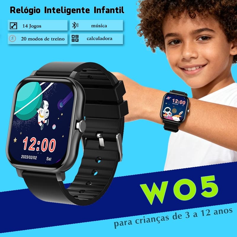 Relógio Inteligente para Crianças W05 - 14 Jogos Educativos, Registro de Atividades Físicas, Cartões de Aprendizado