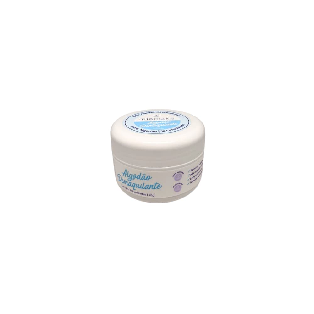 Disco de Algodão Umedecido com Demaquilante Limpeza Suave 100% Algodão Mia Make - Pote com 40 Unidades