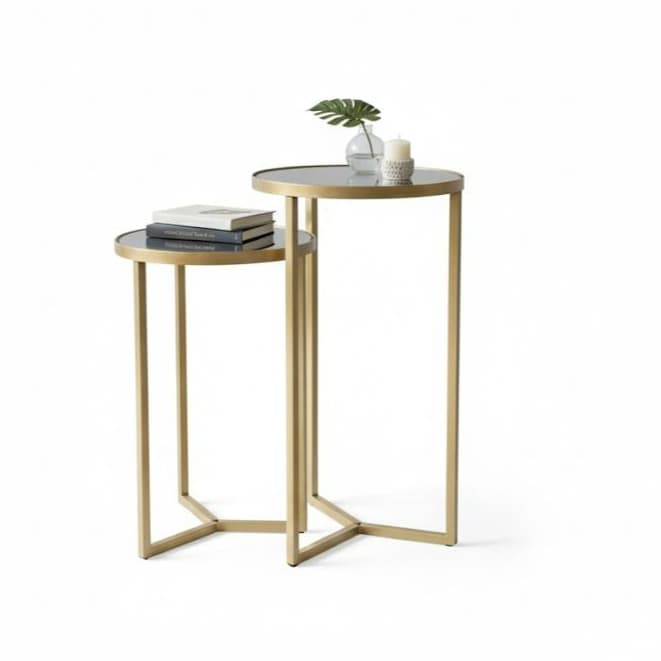 Conjunto de Mesa Lateral Aço Com Espelho Steel Glass