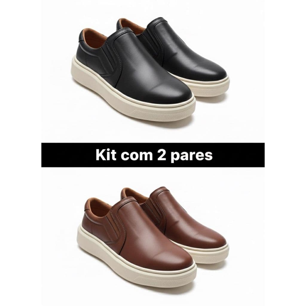 Kit 2 Pares Tênis Iate Slip On Masculino Casual Calce Fácil Confortável Leve Caminhada Trabalho Dia a Dia