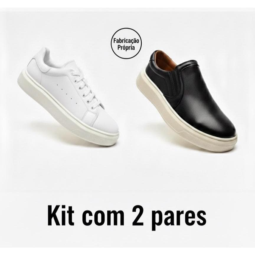 Kit 2 Pares Sapato Masculino Casual 1 Tênis e 1 Iate Slip On Confortável Calce Fácil Caminhada Dia a Dia