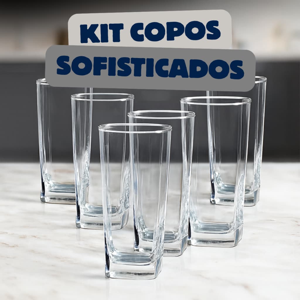 Jogo 24 Copos Vidro Texas Reforçado Quadrado Luxo Transparente 290ml Mesa Posta Moderno Resistente