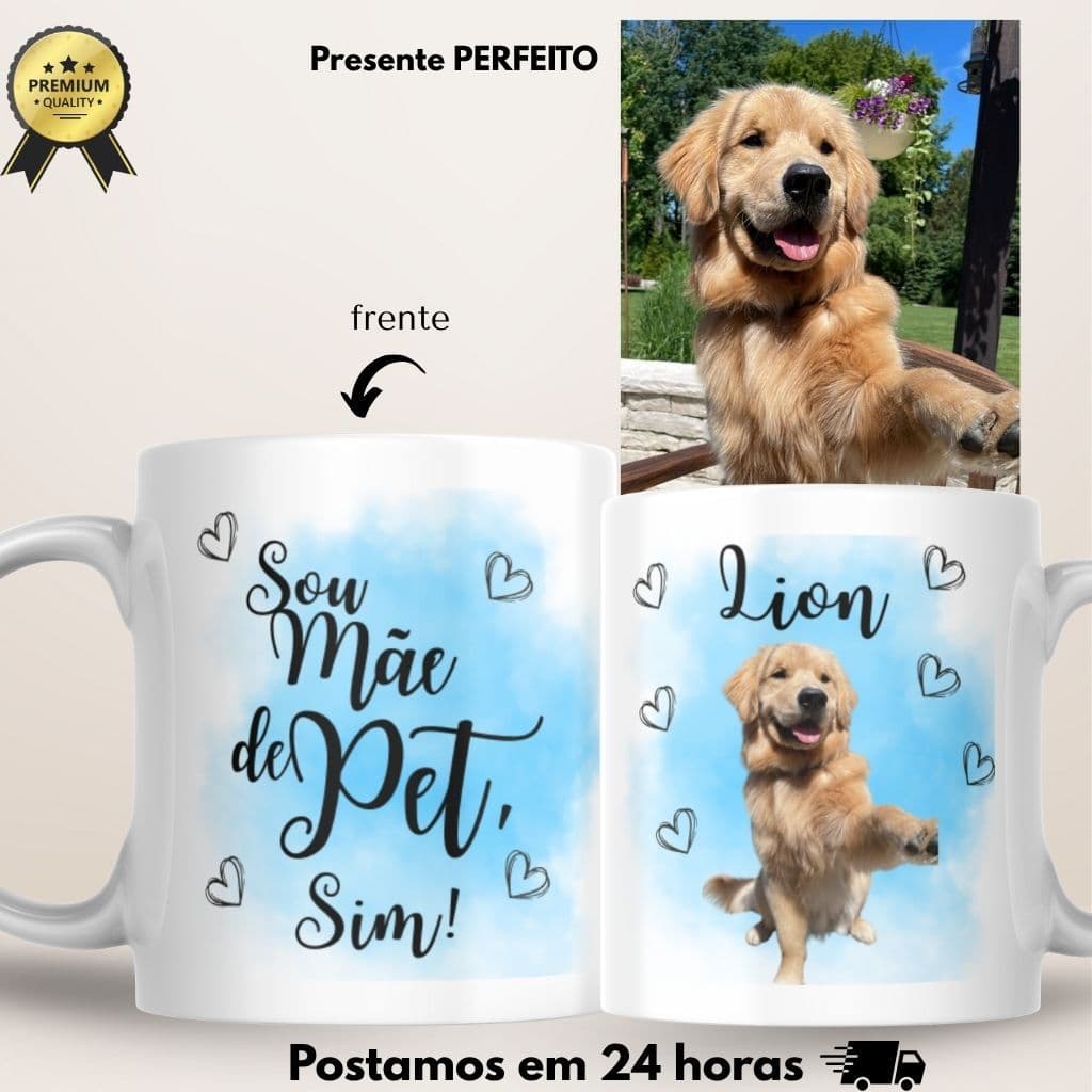 Caneca Personalizada mãe de Pet Foto e nome+ chaveiro fio de malha+ caixa para presente xícara 325ml