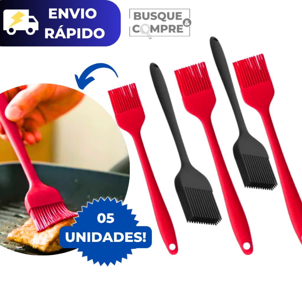Kit 5 Mini Pincel Utensílio Cozinha Bolo Massa Culinário 100% Silicone