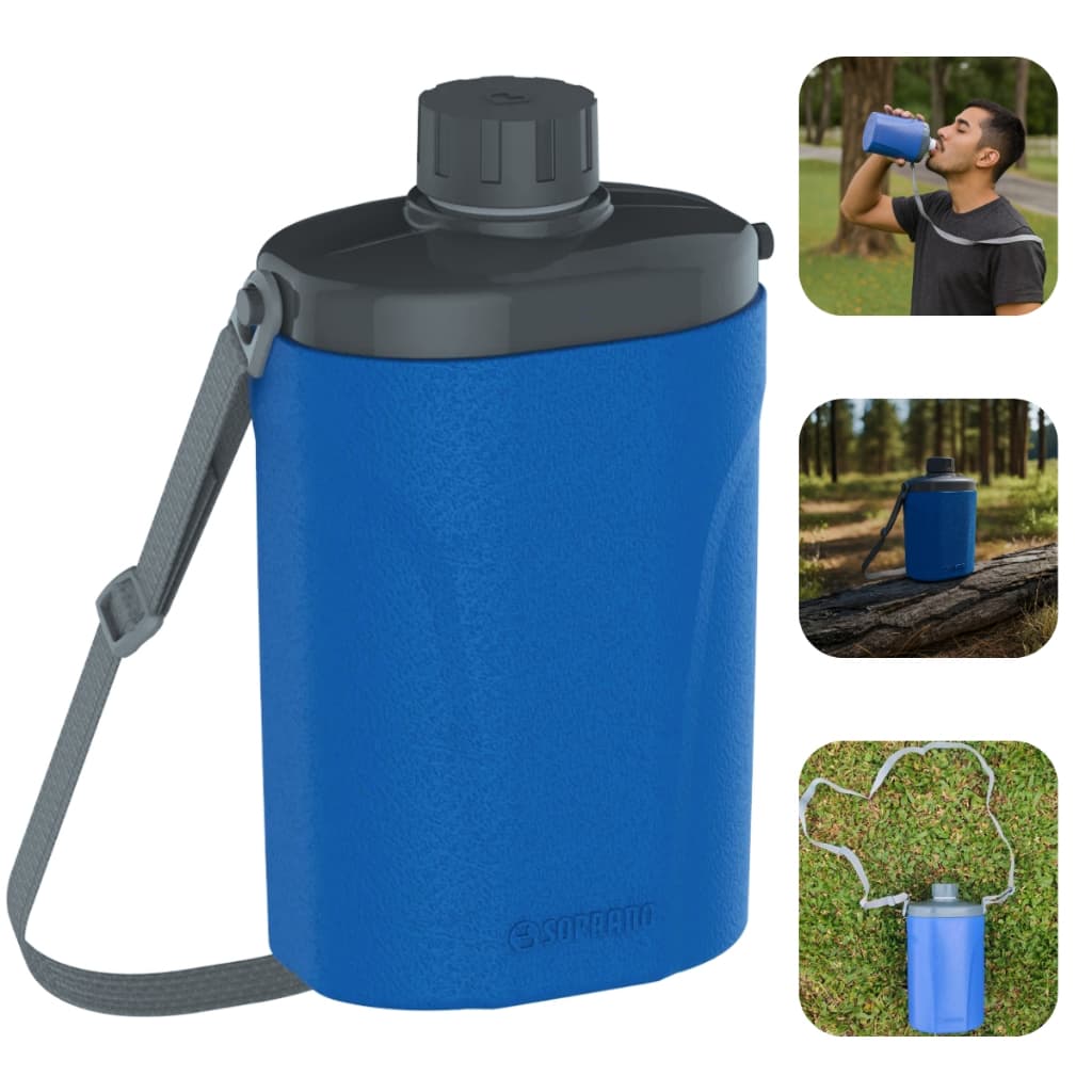 Garrafa De Acampamento Camping Cantil Térmico Safari 1 Litro Azul Resistente Soprano