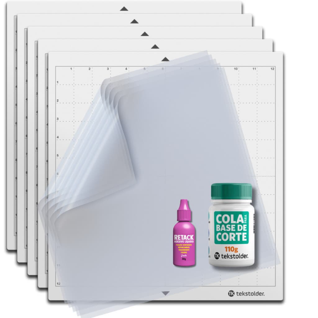 Kit 5 Base De Corte TK 30x30 Sem Cola Para Cameo + Refil  Forte e Suave + Filme Protetor
