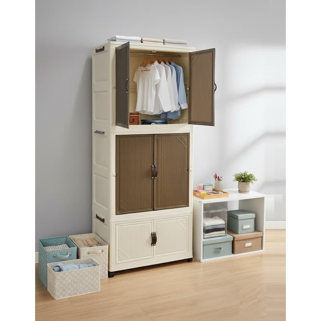 Armário Organizador Multiuso Roupas Mantimento Modular Empilhável com Rodinhas 1,70m ou 1,42m