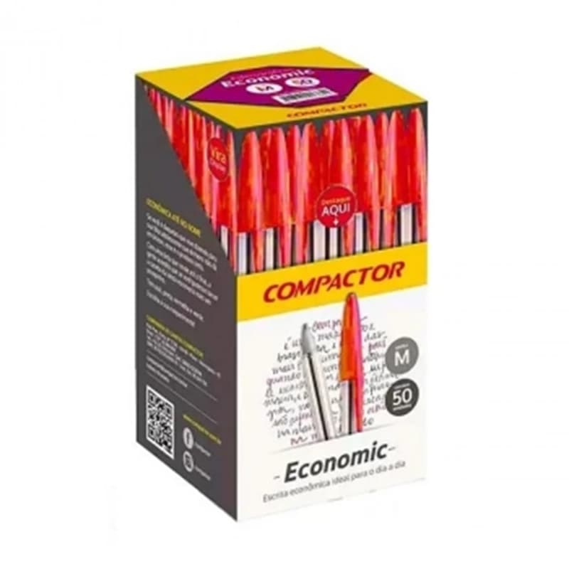 Caneta Compactor Vermelho Economic - Cx C/ 50 Ponta M