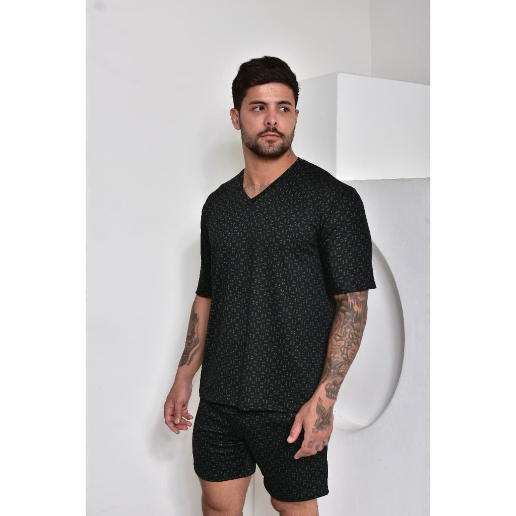 Pijama Masculino Gola V Sued Verão Camiseta Shorts do M ao G1 Smara Modas