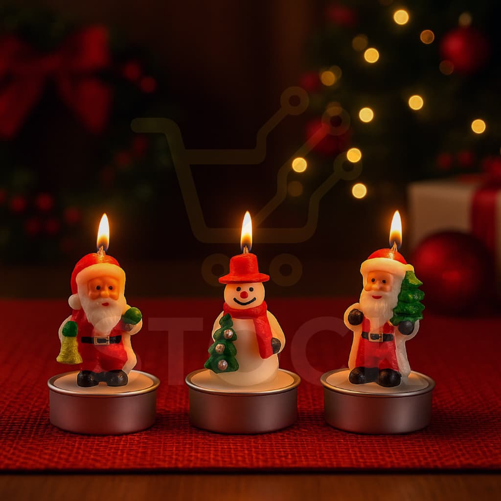Kit Velas Decorativas 3d Enfeite Natal Natalina Mesa Papai Noel