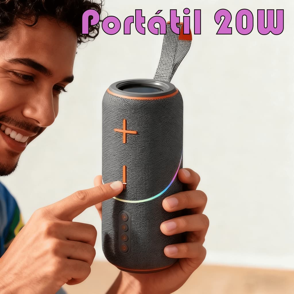 Caixa de Som Bluetooth Portátil 20W HY-462 à prova d'água IPX6 TWS RGB LED Alto Falante FM