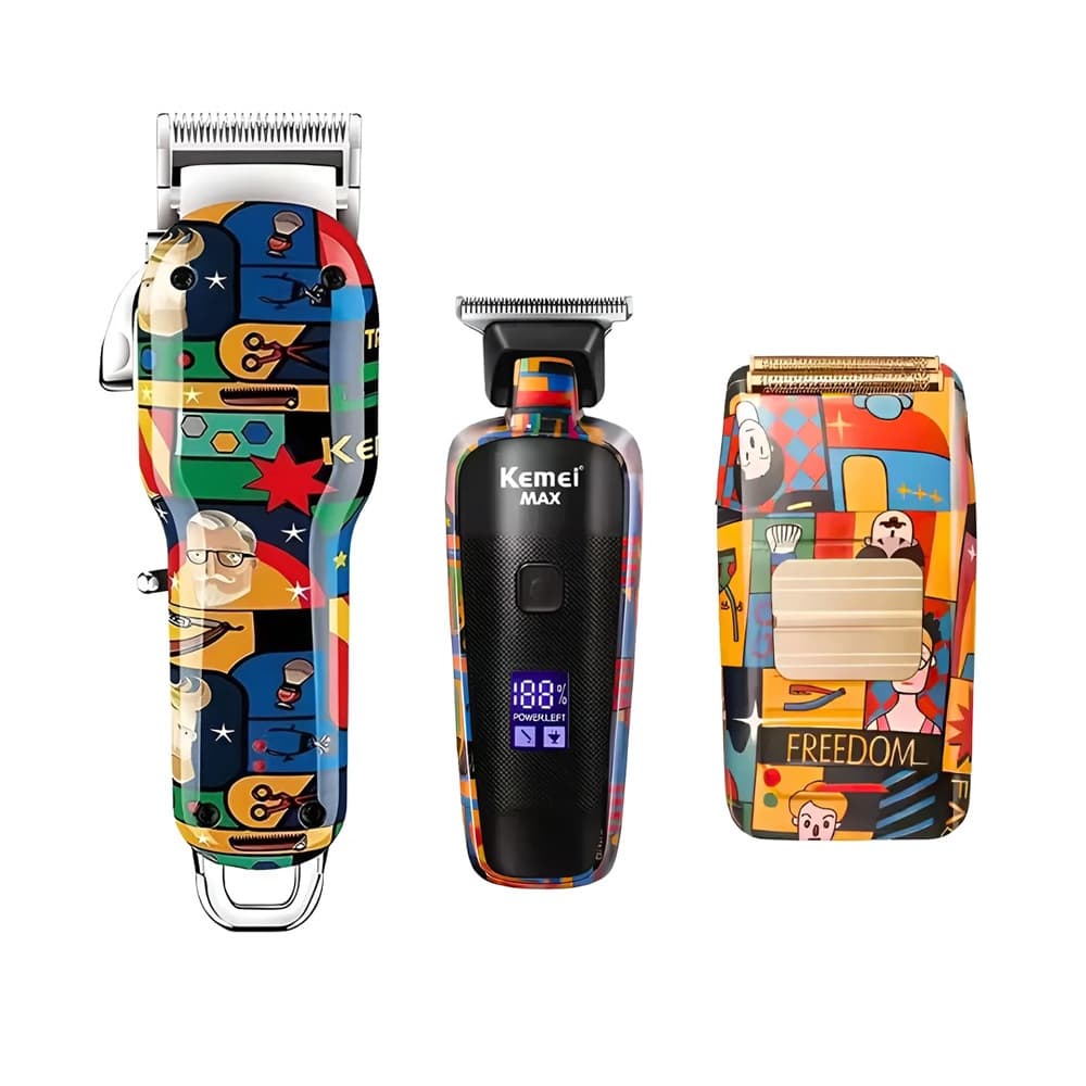 Kit 3 Máquinas Kemei Colorida Km-max2092 Km-max5090 Km-1102h Profissional