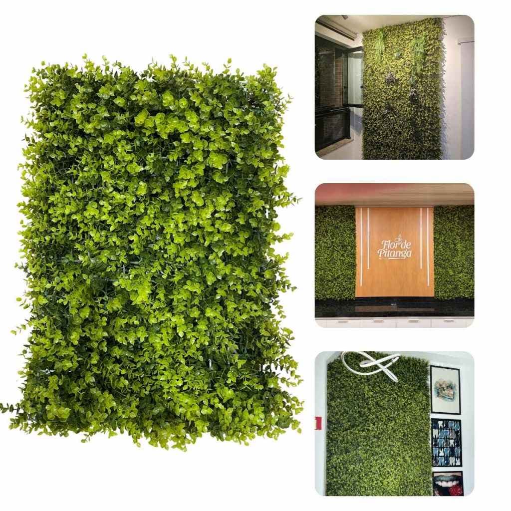 Placa de Grama Eucalipto 40x60cm Jardim Vertical Artificial Parede Verde Muro Ingles
