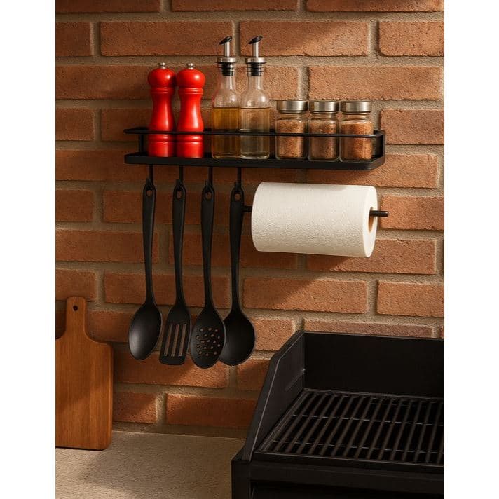 Porta Temperos de Parede com Ganchos Organizador Reforçado para Cozinha Varanda Preto ou Branco