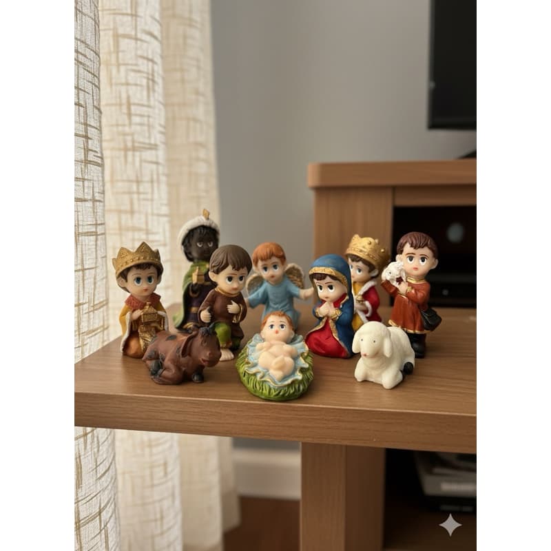 Presépio Natal infantil baby com 11 peças resina 7cm