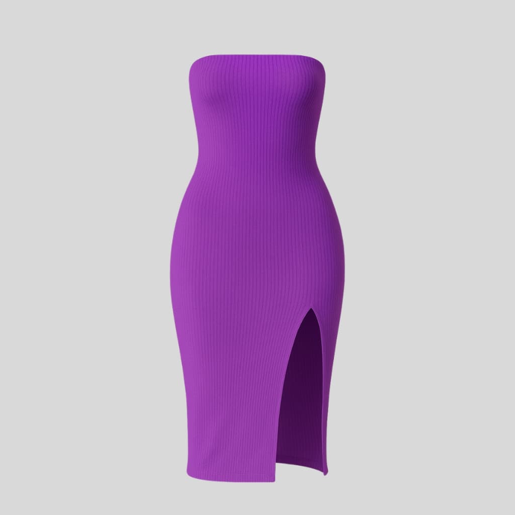 Vestido Midi Tomara que Caia com Fenda – Canelado Premium, Ajuste Perfeito, Feminino
