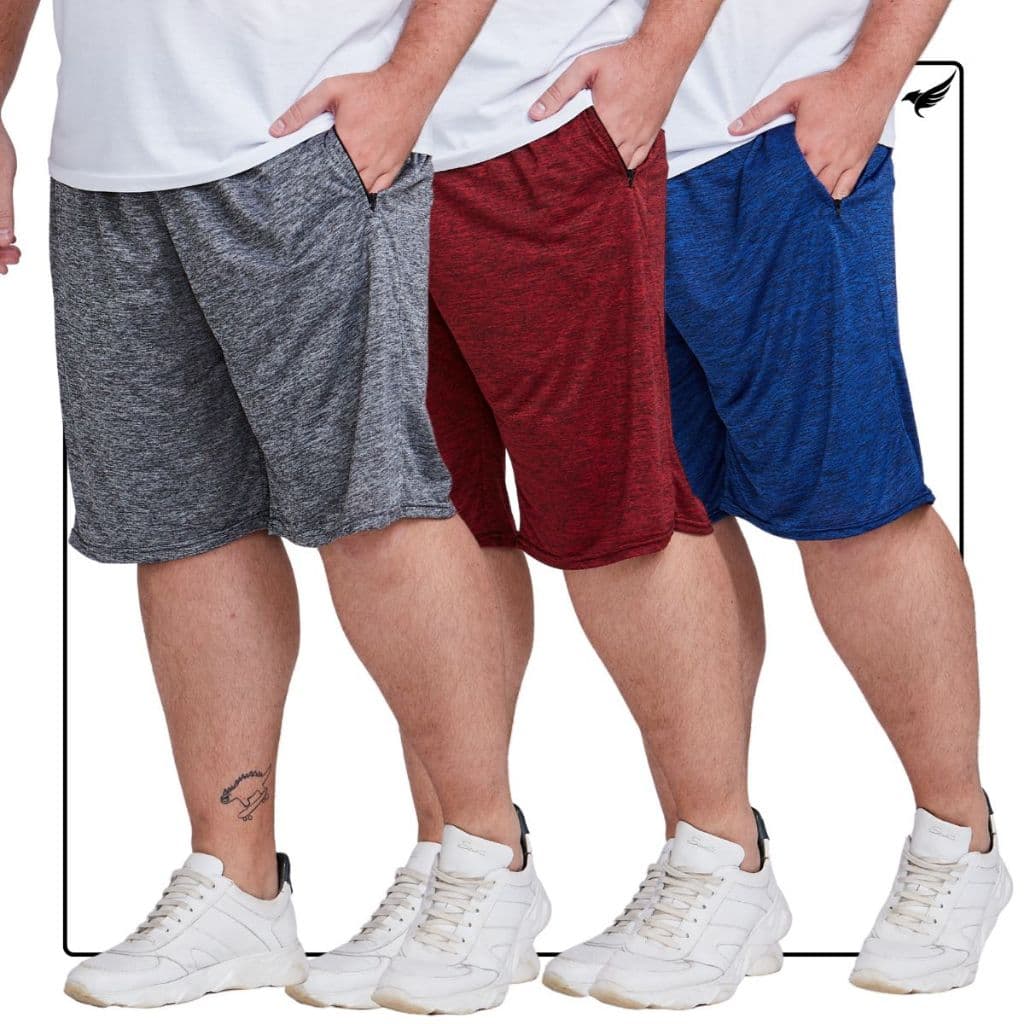 Kit 3 Bermuda Masculina Dry-Fit Plus Size Academia 100% Poliester
