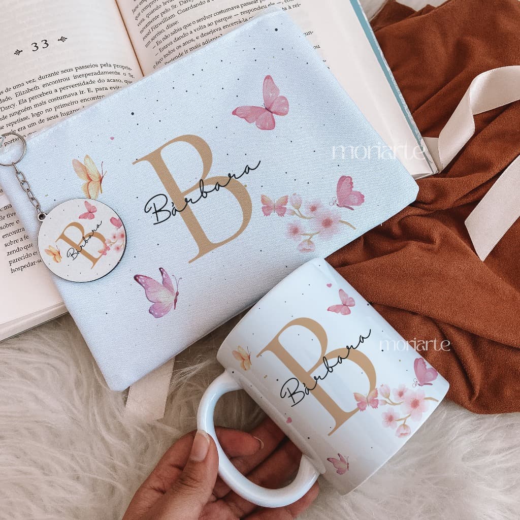 Presente personalizado, Kit Caneca + Necessaire Personalizada+ chaveiro inicial e nome